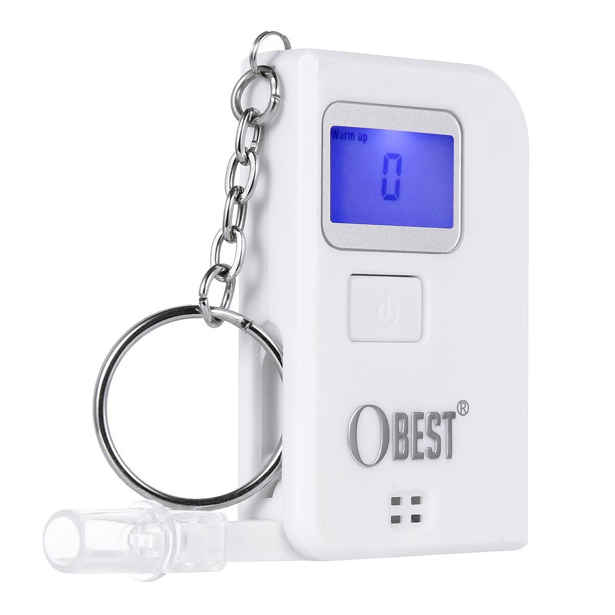 OBEST Keychain Breathalyzer Mini Alcohol Tester with LCD Display Mouthpieces White